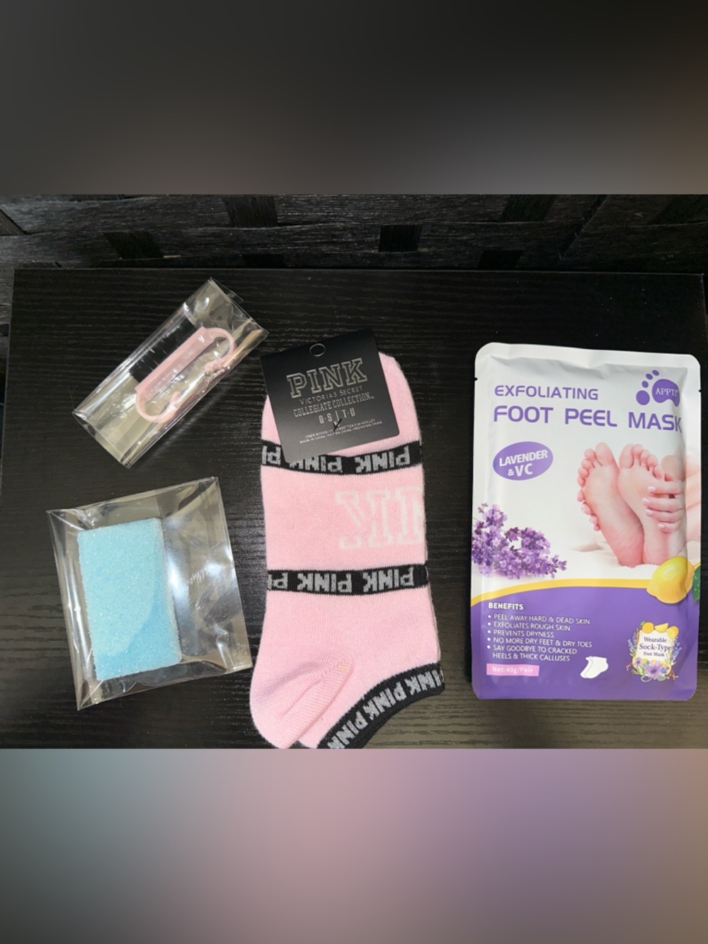 PINK Light Pink Ankle Socks + foot care bundle